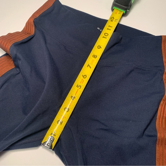 SOLD Athleta Leggings Track Tux Pants Small Navy with Brown Stripe Zip Pockets - Picture 7 of 12